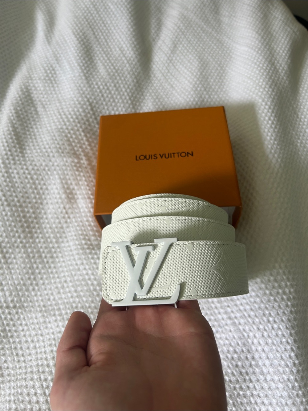 Louis Vuitton White Monogram LV Buckle Leather Belt